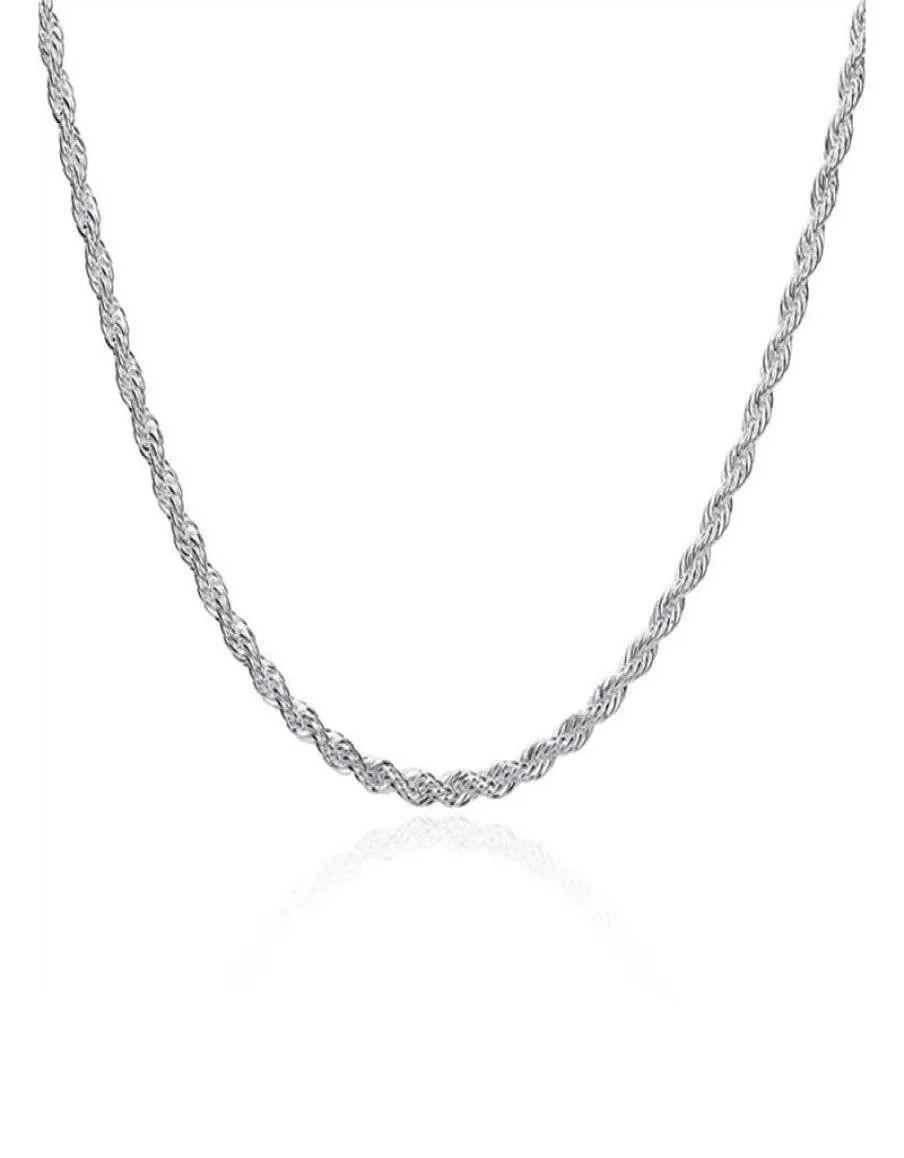 Topppläterade Sterling Silver Necklace 4mm Men ed Rope Chains 16 18 20 22 24 Inches DHSN067 925 Silver Plate Neckor Jewel5139943