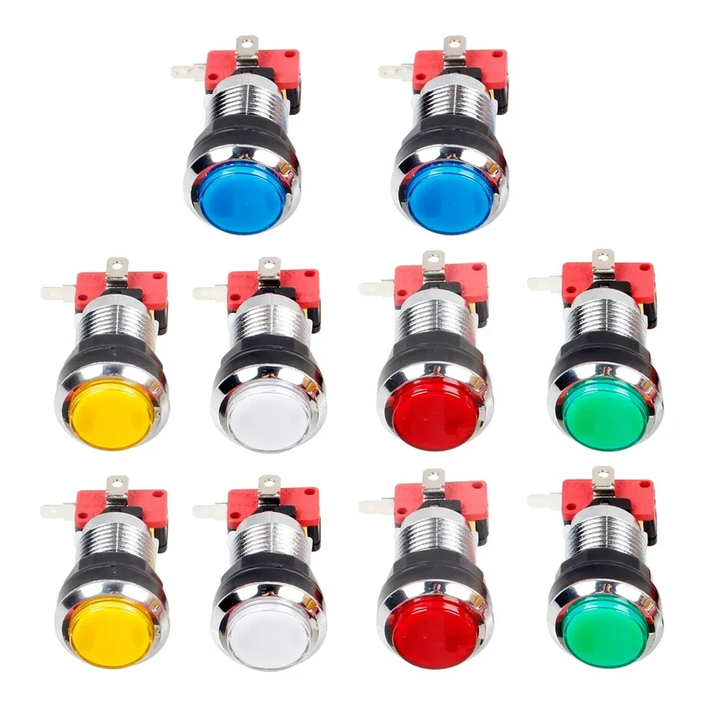 Joysticks 10x Crome LED CHROME ILLUMINATI PULLITTI CON Micro interfaccia da 4,8 mm per giochi per macchine arcade Mame Jamma Parti 12V