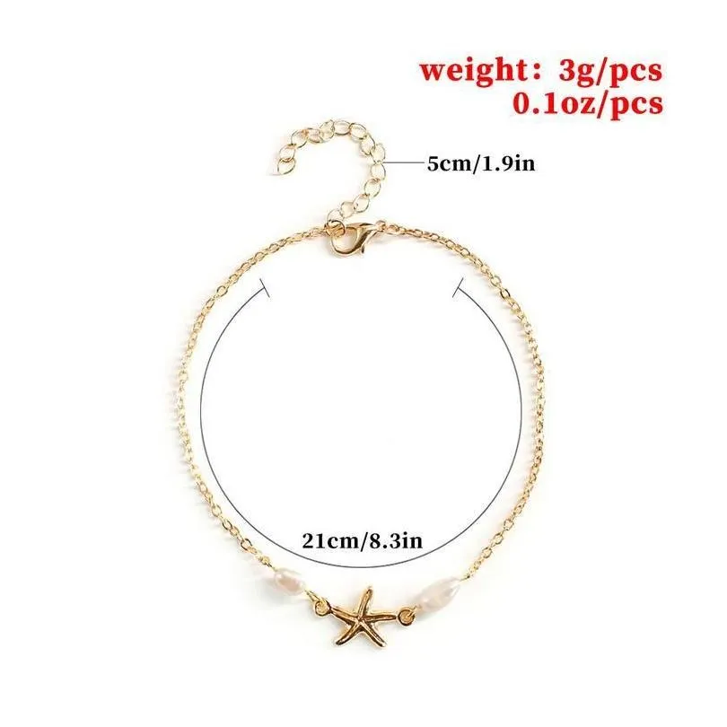 Anklets Punk Ankle Bracelets Girls Women Gold Sier Tone Starfish Pearl Anklet Chain Foot Chains Yoga Dancing Drop Delivery Jewelry Dhist