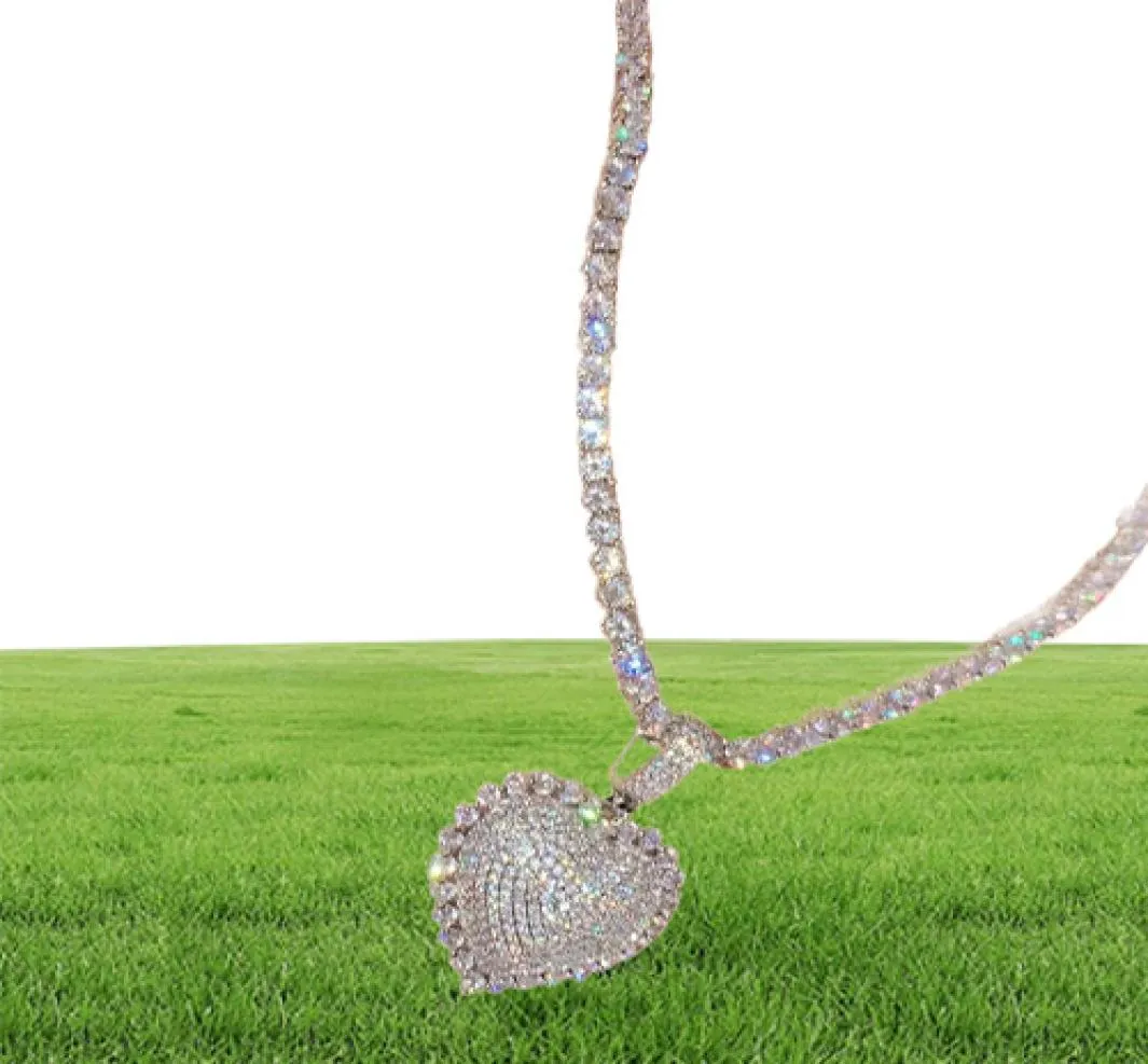 2021 Iced Out Bling Women Jewelry Micro Pave 5A CZ CUBIC Zirconia Big Heart Pendant Tennis Chain Sparking Collier214S7930750