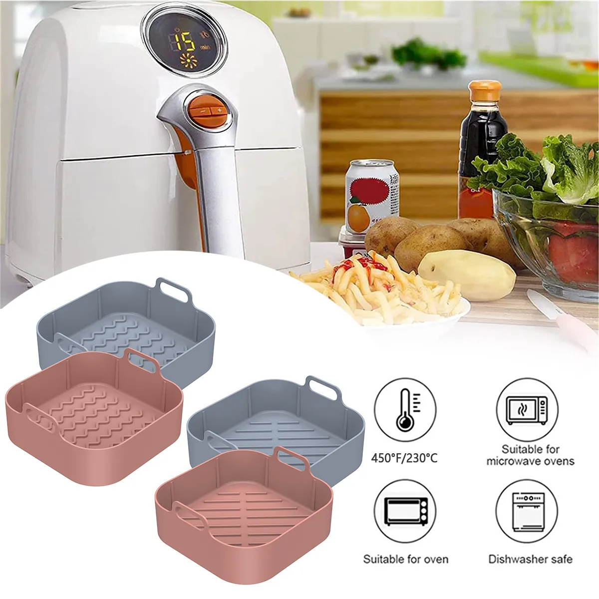 DHgate.com:Silicone Air Fryer Pots 2-Pack, Non-Stick Airfryer 