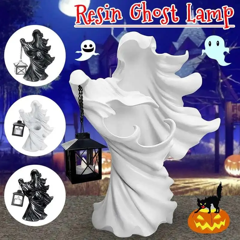 Figurines décoratives Le fantôme à la recherche d'un messager de l'enfer léger avec une gouttes de lampe d'ornement d'ornement d'ornement de la résine Lantern Witch Halloween