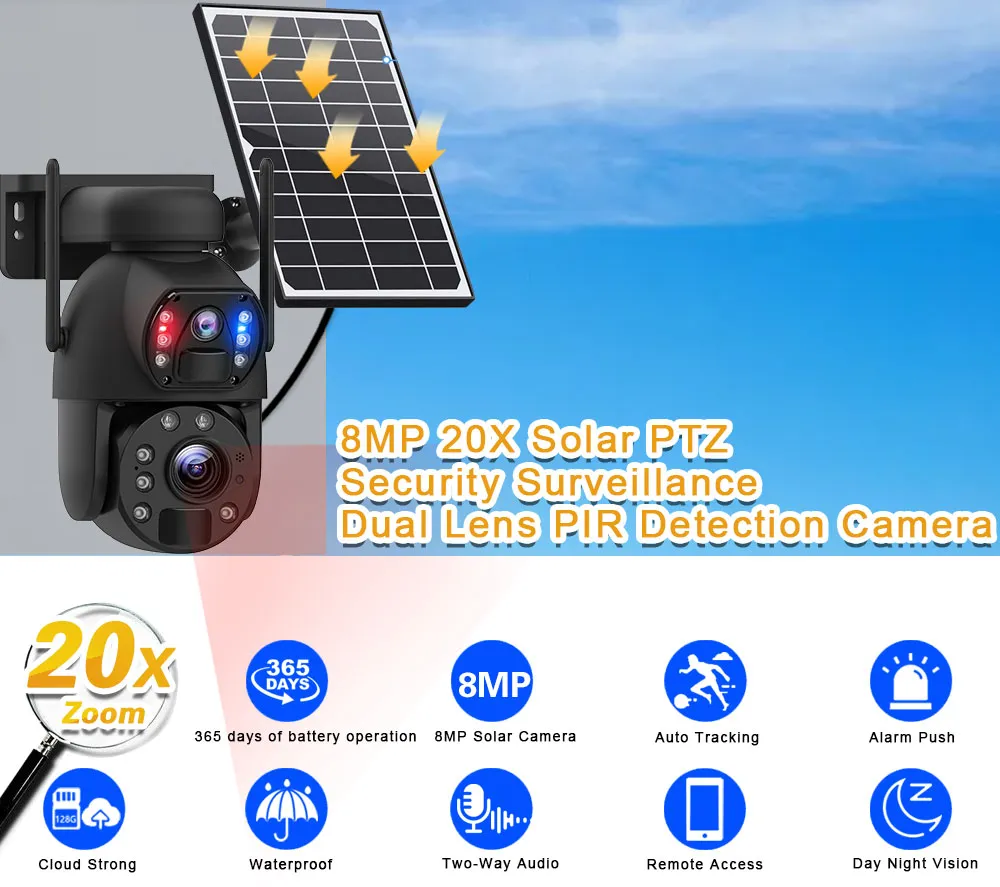 Battery Powered Security Camera 4K Wireless Security Camera Outdoor - 360° PTZ With Motion Tracking & Color Night Vision | Solar & Battery Powered Home Security Camera
