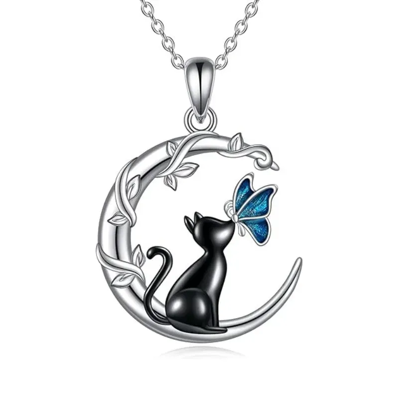 New Design Moon Black Cat Necklace for Women Men Gothic Fashion Animal Butterfly Clavicle Chain Friendship Party Jewelry Gift