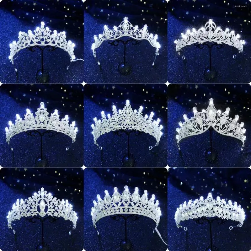 Hair Clips LED Light Wedding Crown For Women Bridal Accessories Luminous Crystal Bride Pageant Birthday Crowns And Tiaras Headpiece