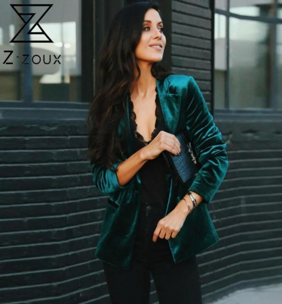 Zzoux Femmes Blazer Velvet Blazer Coat Single Breasted Long Manches Longs Dames Black Blazer Veste Fashion Women039s Slim Suit Jacke1522331
