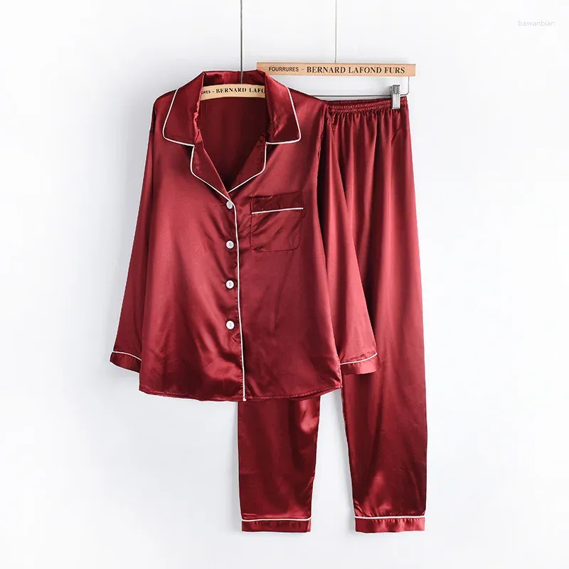 Vêtements à domicile 2024 Automne Femmes Mesdames Sexy Satin Silk Pajamas Ensemble Pantalons de dessus à manches longues