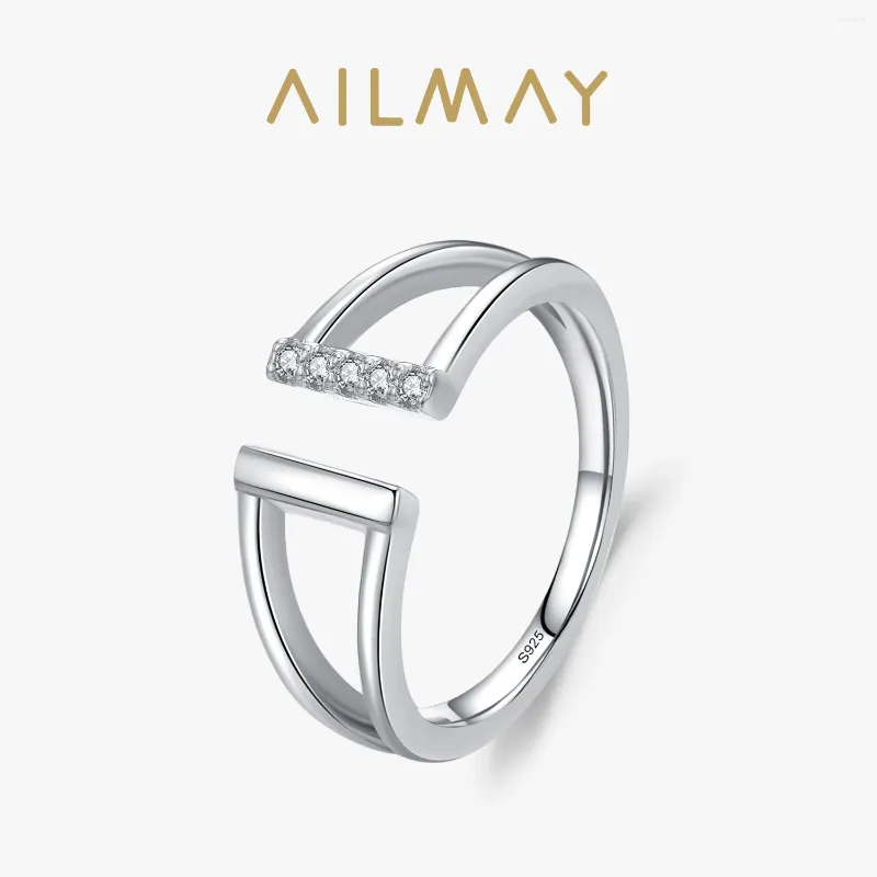 Clusterringe Ailmay 925 Sterling Silber Exquisite Geometrische Design Sparkle Zirkonia Finger Ring für Frauen Fashion Party Accessoires Schmuck Schmuck