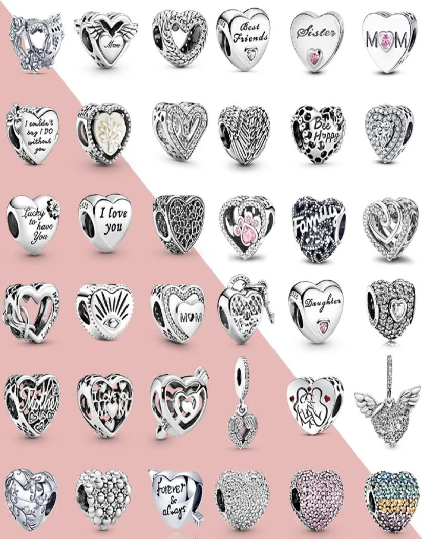 925 STERLING Silver Heart Shape Charms Fit Fit Charms Original Bracelet Bracelet Diy Mulheres Jóias Presente7300781