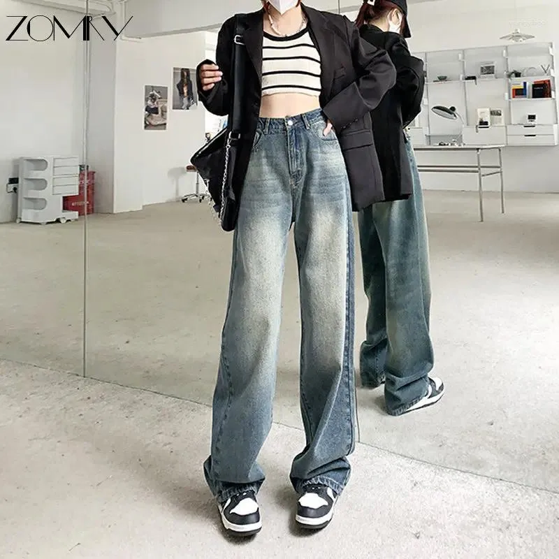 Kvinnors jeans zomry casual byxa våren 2024 mode bred ben hög midja raka damer kläder y2k byxor retro style streetwear