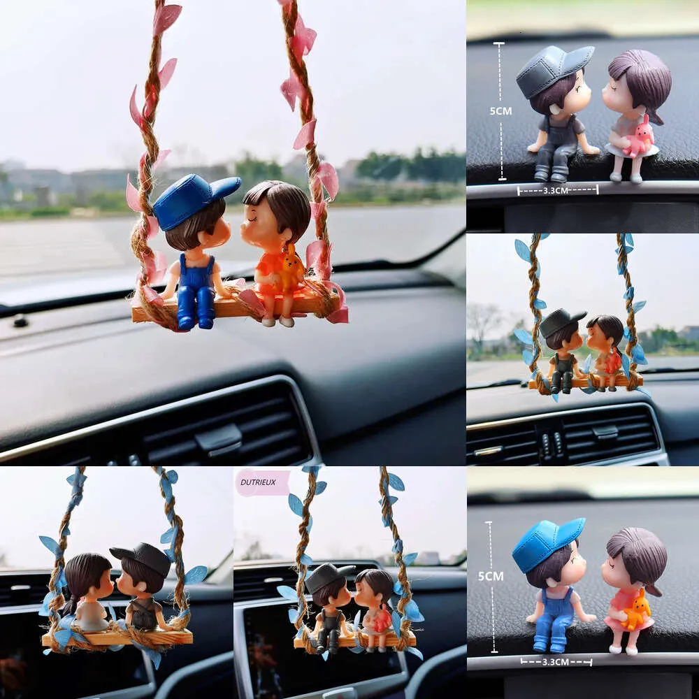 New Rear View Mirror Pendant Ornament Cute Couple on Swing Interior Romantic Gift Car Accessories