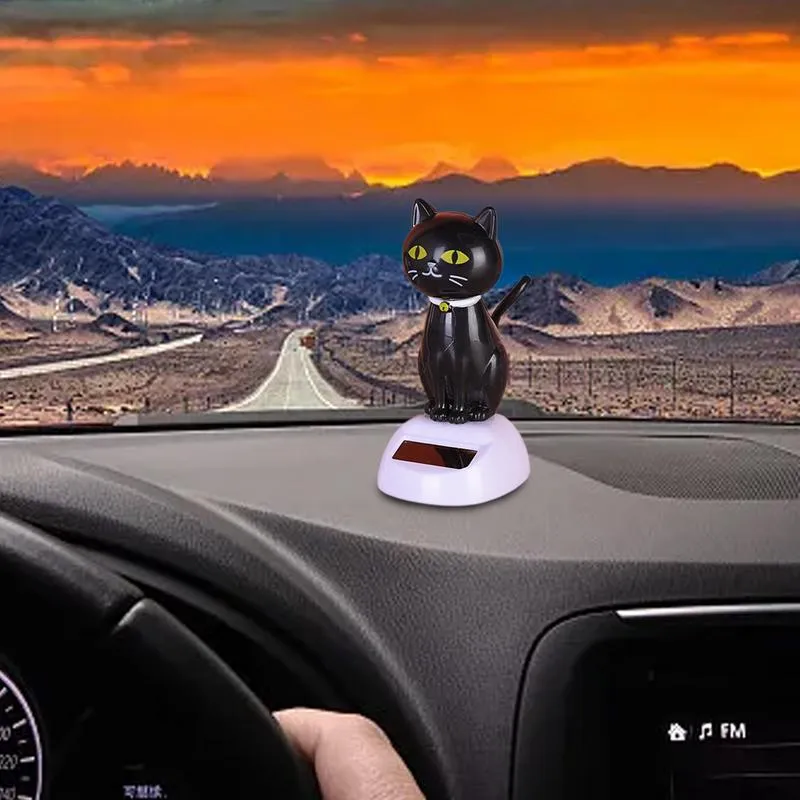 Chat Solaire Dansant Pour Tableau De Bord Voiture - Ornement Secouant La Tête, Décoration Intérieure Amusante