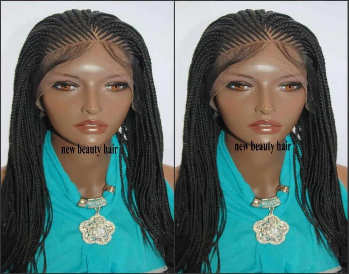 أزياء Perruque Box Braids Wig Handtied Cornorw Braids شعر مستعار للنساء السود