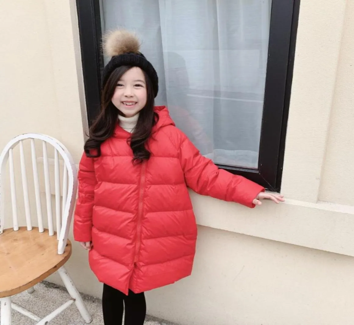 Winter Kids Jacket Baby Girls Zipper Hooded MidLength Coat Clothes Fashion Outerwear Children039s down cotton clothing25654902890337