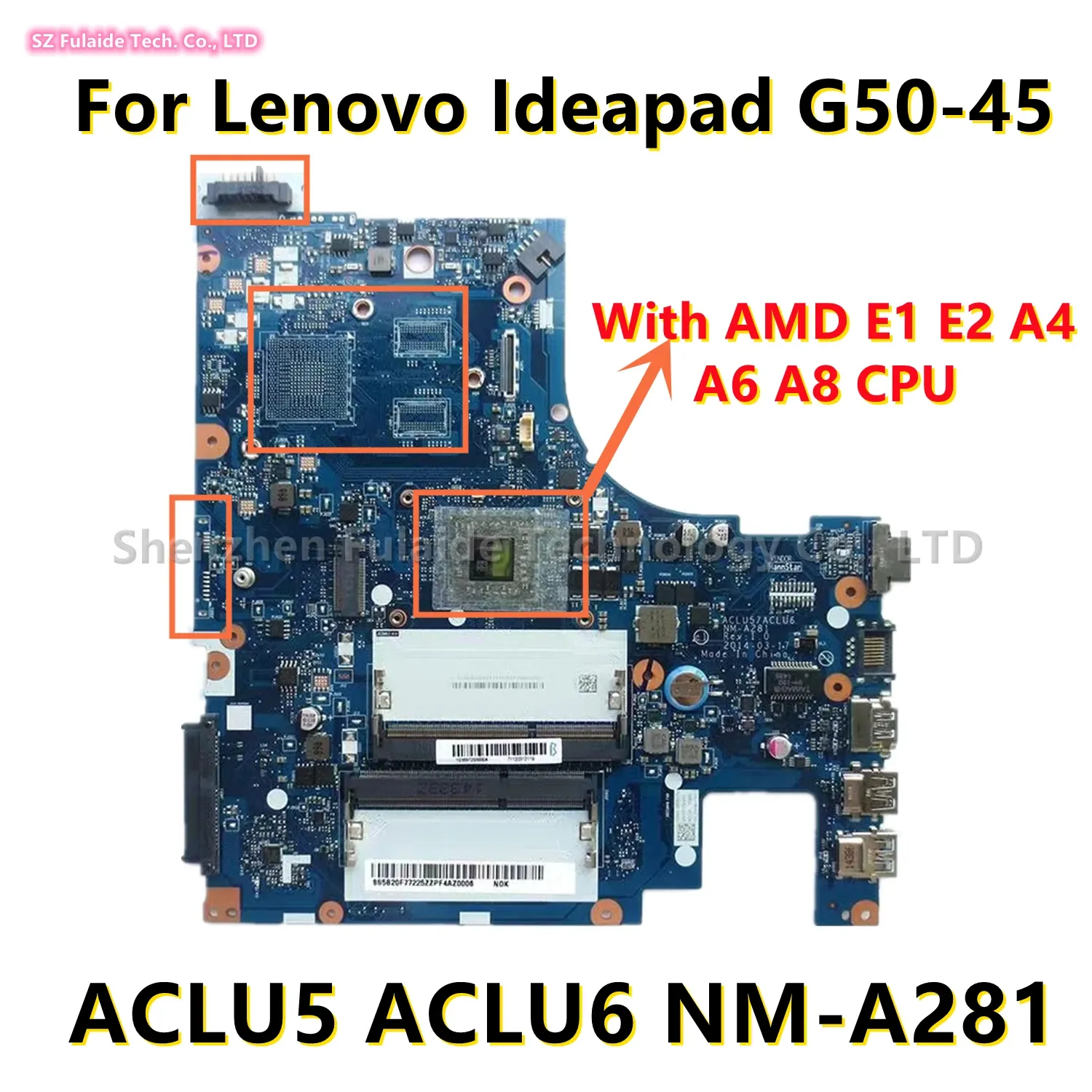 マザーボードACLU5 ACLU6 NMA281 LENOVO IDEAPAD G5045ラップトップマザーボードとAMD E2 A4 A4 A8 CPU DDR3 5B20G38065 5B20G38059