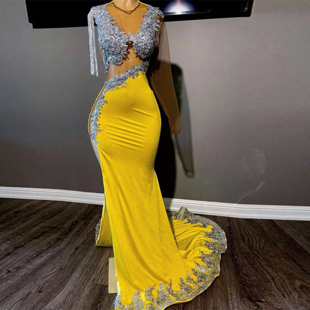 Vestidos de baile de sereia luxuosos dividir um vestido de festa de manga longa Veet Apliques arabic Aso ebi Bithday Robes