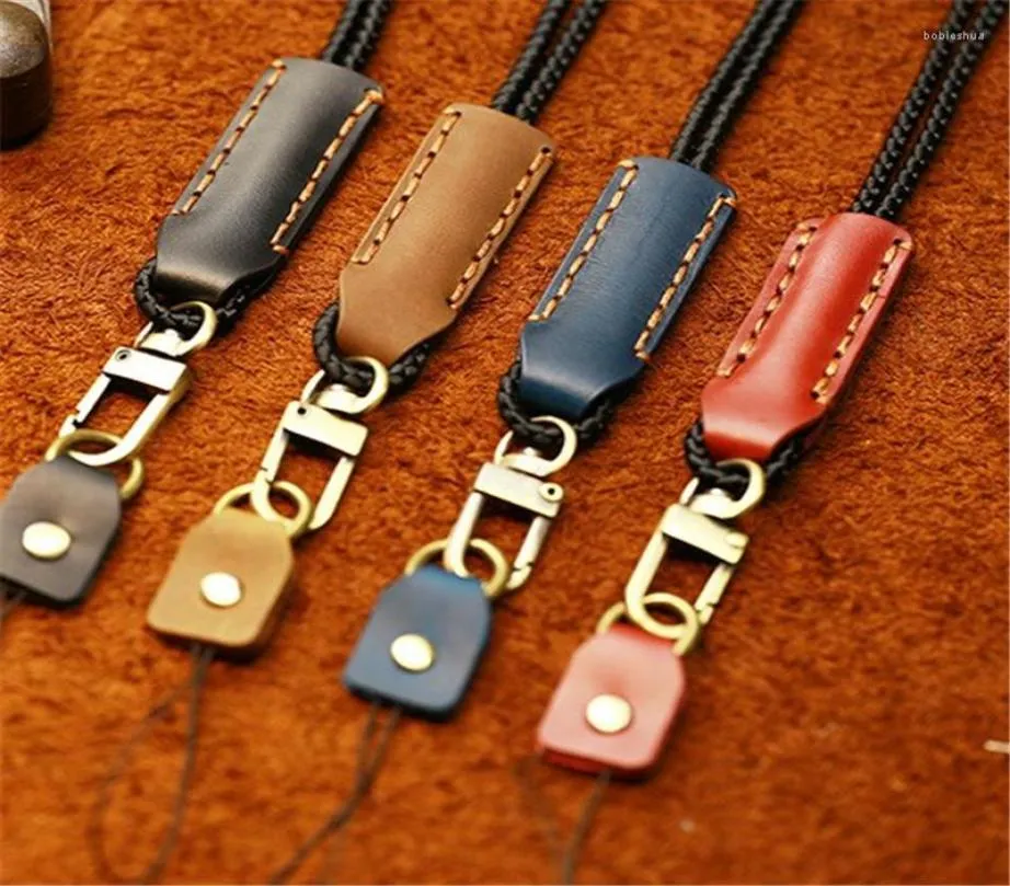 Handgemaakt lederen lanyard voor sleutel Antilost Keychain mobiele telefoon Accessoires Referentiehouder Strap9986408