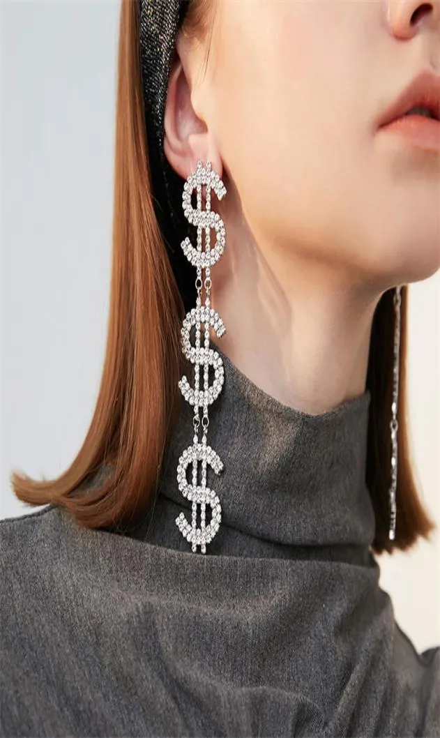 2021 Fashion Personality Letter Rhinestone Earrings Night Club Party Long Girls Stud Exaggerated High Street Earrings for2345856