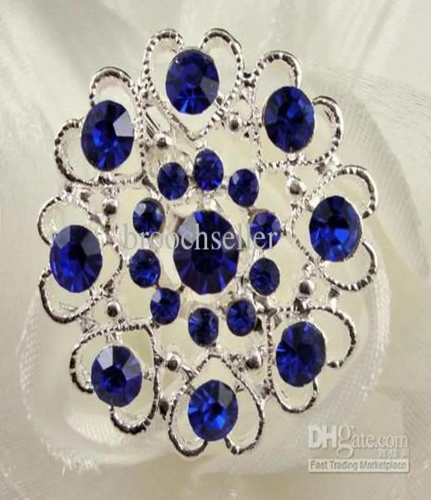 Silver Tone Royal blue rhinestone crystal diamante heart brooch pin9070853