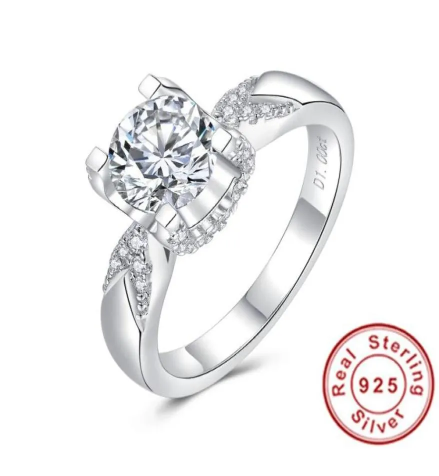 Wedding Rings 1CT 90 mm EF Ronde 18K Wit Gold vergulde 925 Silver Moissanite Ring voor vrouwen Diamond Test Pas Woman Girl Gift7919271