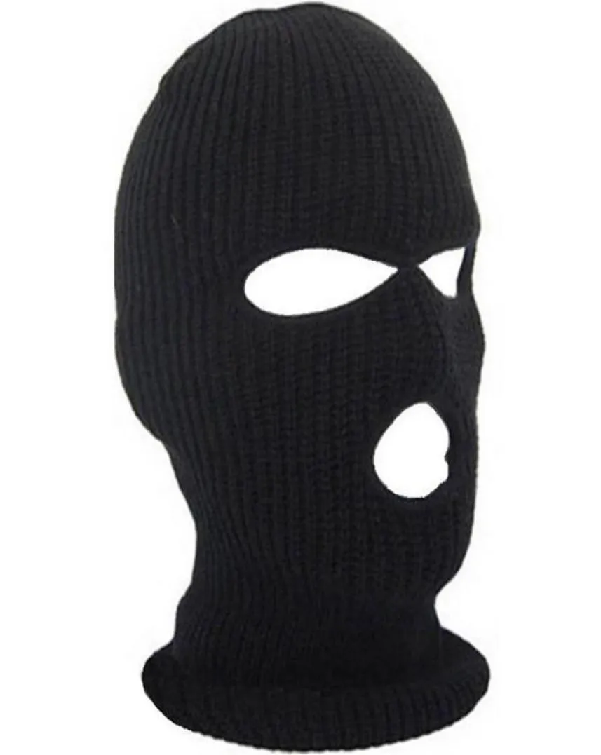 Máscara de tampa do rosto completa Três 3 orifícios Balaclava Chapéu de malha de inverno máscara de neve de neve touca de gorro New Black Warm Face Masks7898474