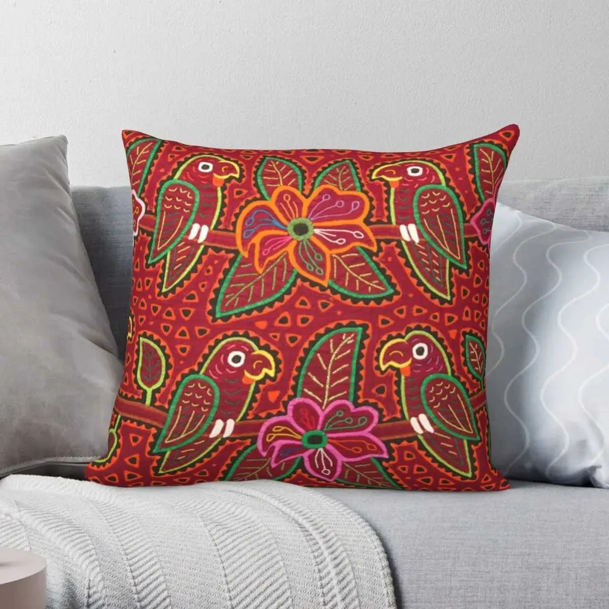 Panama Kuna Fabric With Veet Pattern Zipper Decoration Square Shell ...