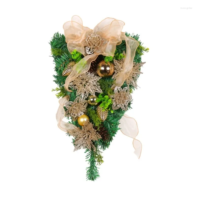 Decoratieve bloemen Kerstbal Hangende omgekeerde dennennaald Bowknot Bloemdeur Boom Paar Wandraam Decoratie