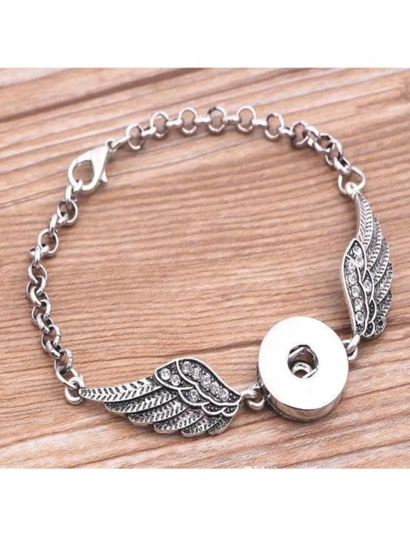 3st Crystal Angel Wings Armband Bangles Antique Silver Diy Ginger Snaps Button smycken Ny stil armband 4enqd5491004