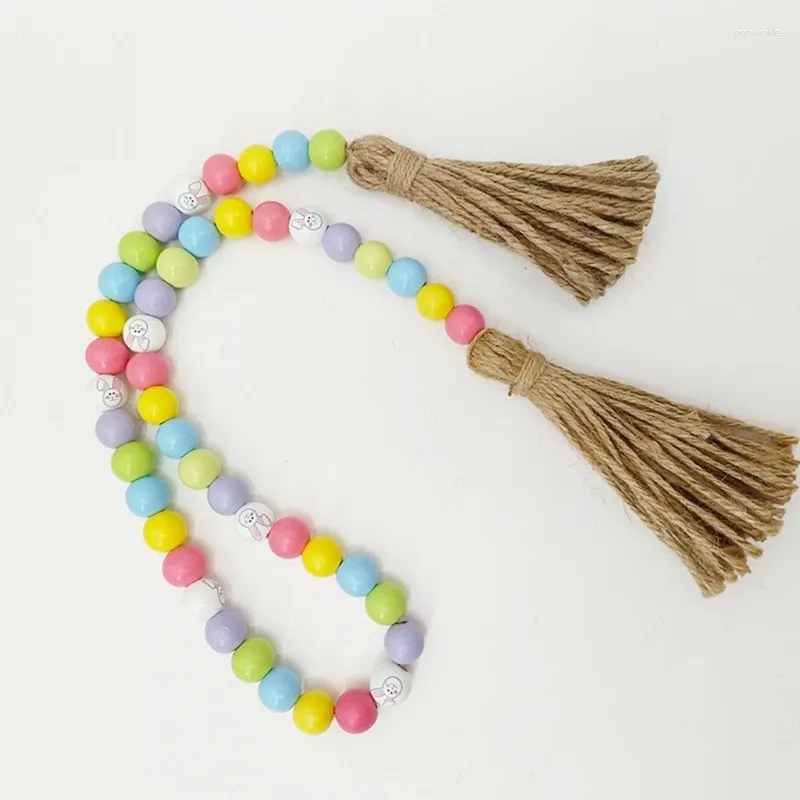 Party Decoration Easter Wood Bead Garland med Tassel Farmhouse Pärlor som hänger för hylldisplayen Spring Homes Dropship