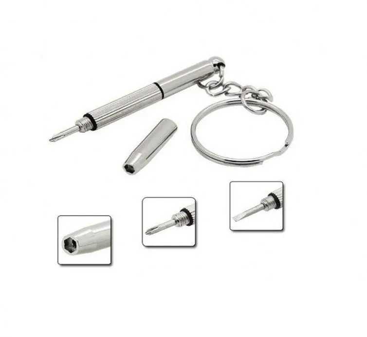 MINI 3IN1 KEYCHAIN ​​SCREWRIVER KIT GYEGLASS SUNGLASS Glasögon Titta på reparationsverktygssats med nyckelringsskruvmejselverktyg KKA71244956639