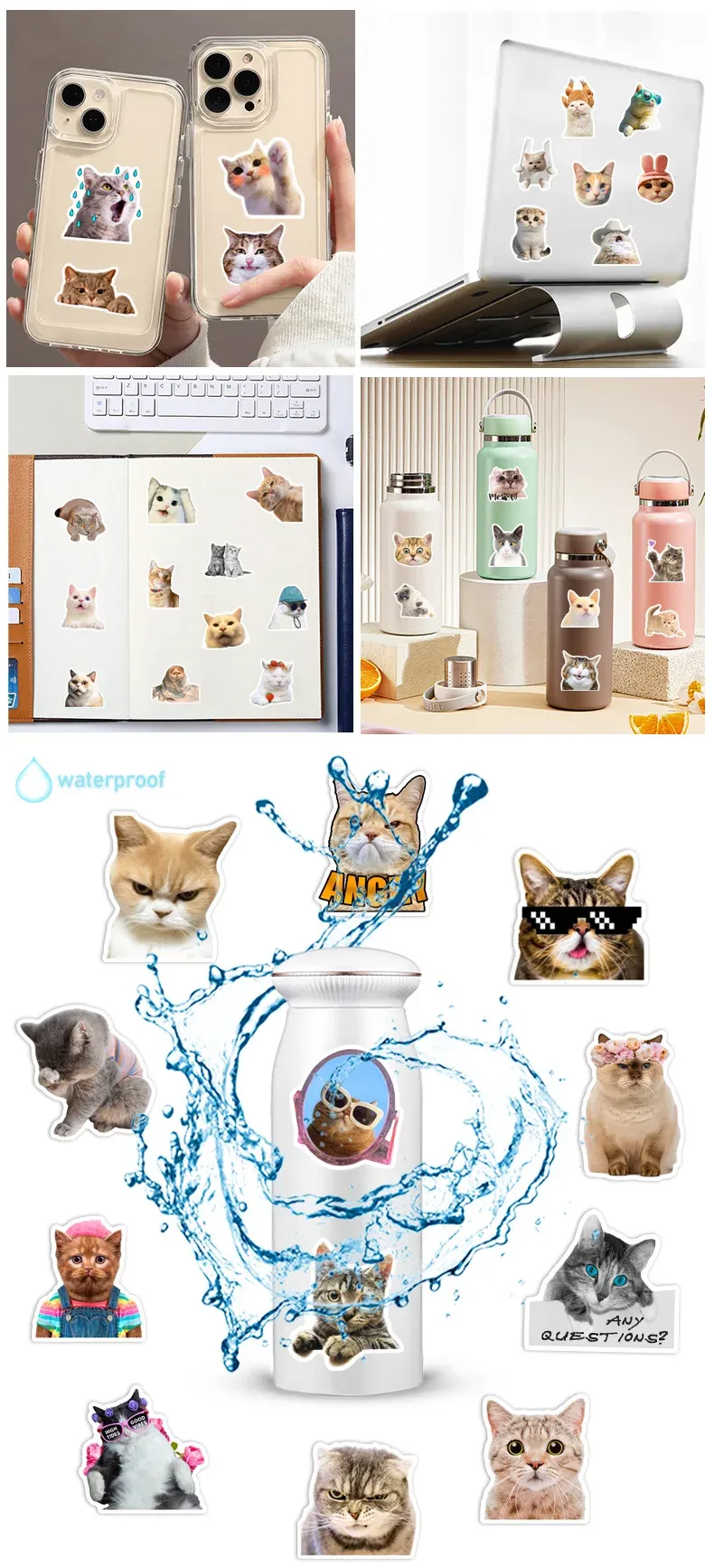 10/30/Funny Cat Waterproof Vinyl Stickers for Luggage Cup Laptop Phone ...