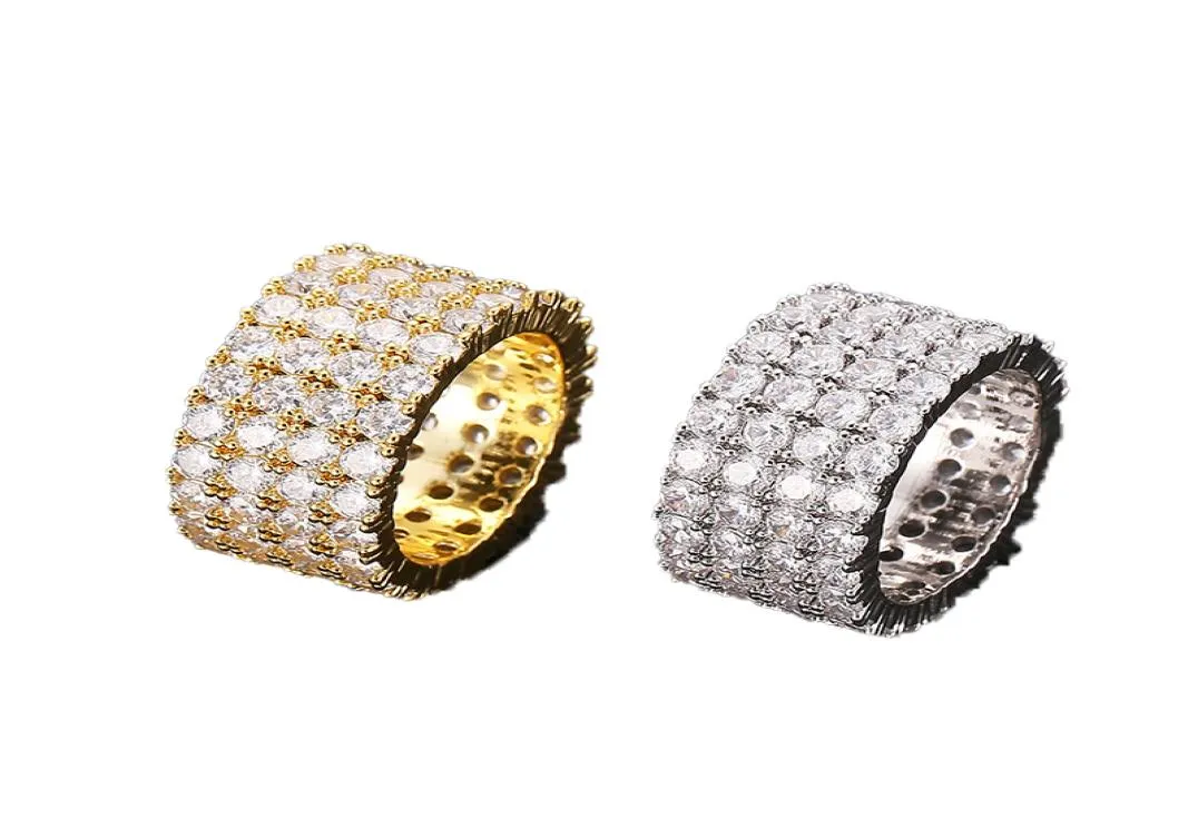 13 mm Rozmiar 612 4 rzędy pierścień tenisowy miedź złota srebrna sześcien cyrkon lodowane pierścienie bioder biżuterii 2870617