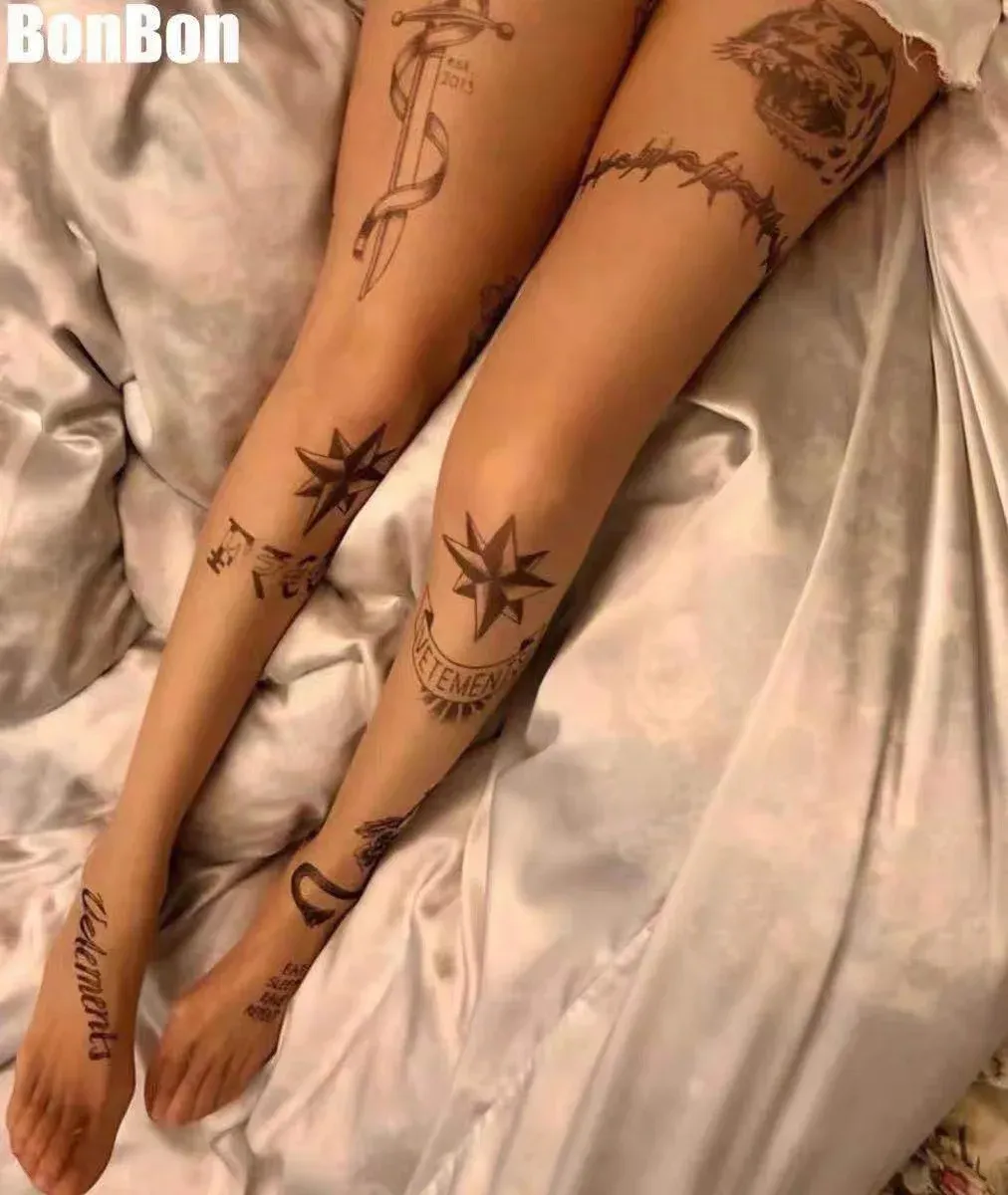 Levert tattoo sokken huidskleur kousen letter kousen doos met doos bedrukte kousen jumpsuit lente en zomer nieuwe panty -dames