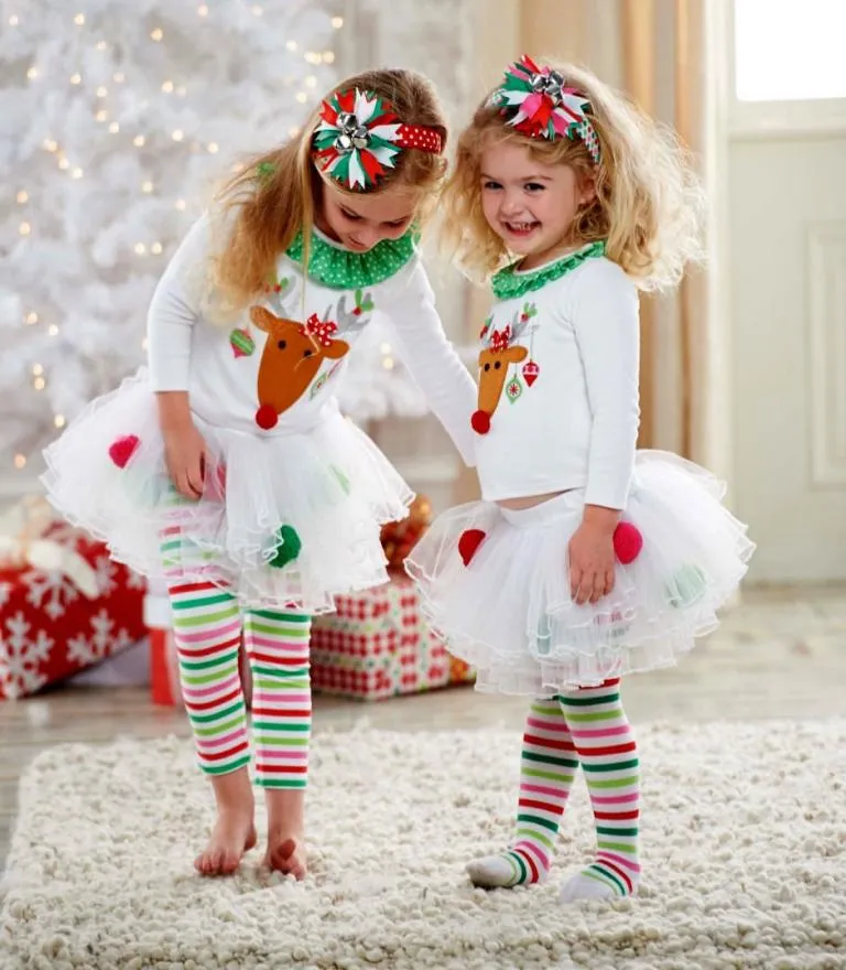 Baby Christmas Reindeer Clothing Set Girl Boutique Clothes Toddler Xmas Outfit Colorful Christmas Deer Kidwear Dress Set TrouserL2394411