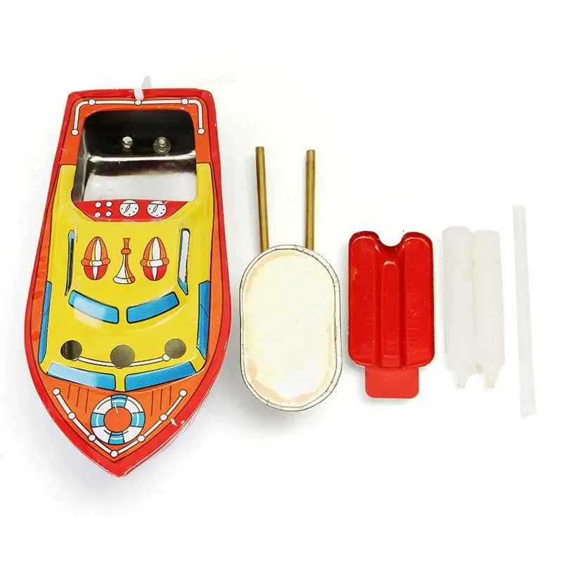 1 % коллекционируемая свеча для свечей паровую лодку Tin Tone Toy Vintage Style плавающая поп -лодка для водных игрушек дети дети новинка подарок 240401