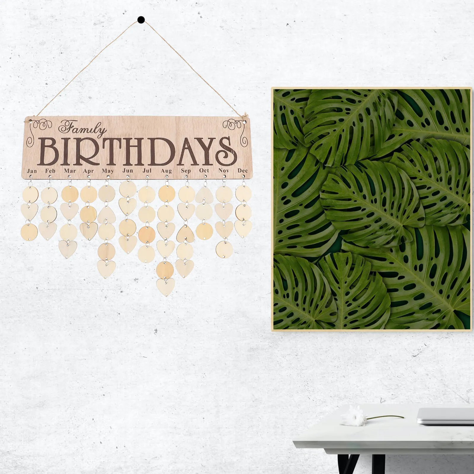 LIOOBO Wooden Family Birthday Reminder Plaque – DIY Calendar Board With Tags For Wall Hanging | Home Decor & Memory Board
