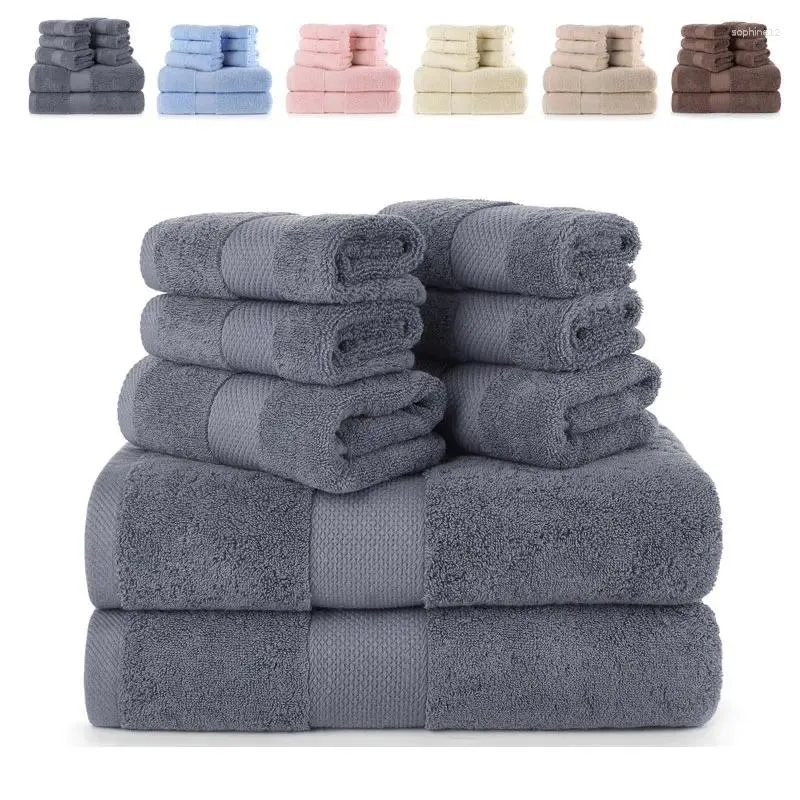 Handduk (pack med 8) ren bomull 2 ​​stora badhanddukar 4 kvadrat set färg absorberande tjock hög kvalitet