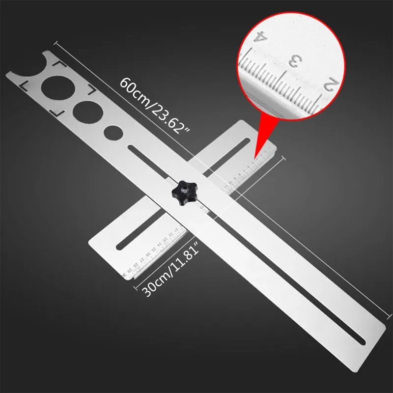 360° Steel Tile Locator Ruler, Multipurpose Ceramic Alignment Measuring ...