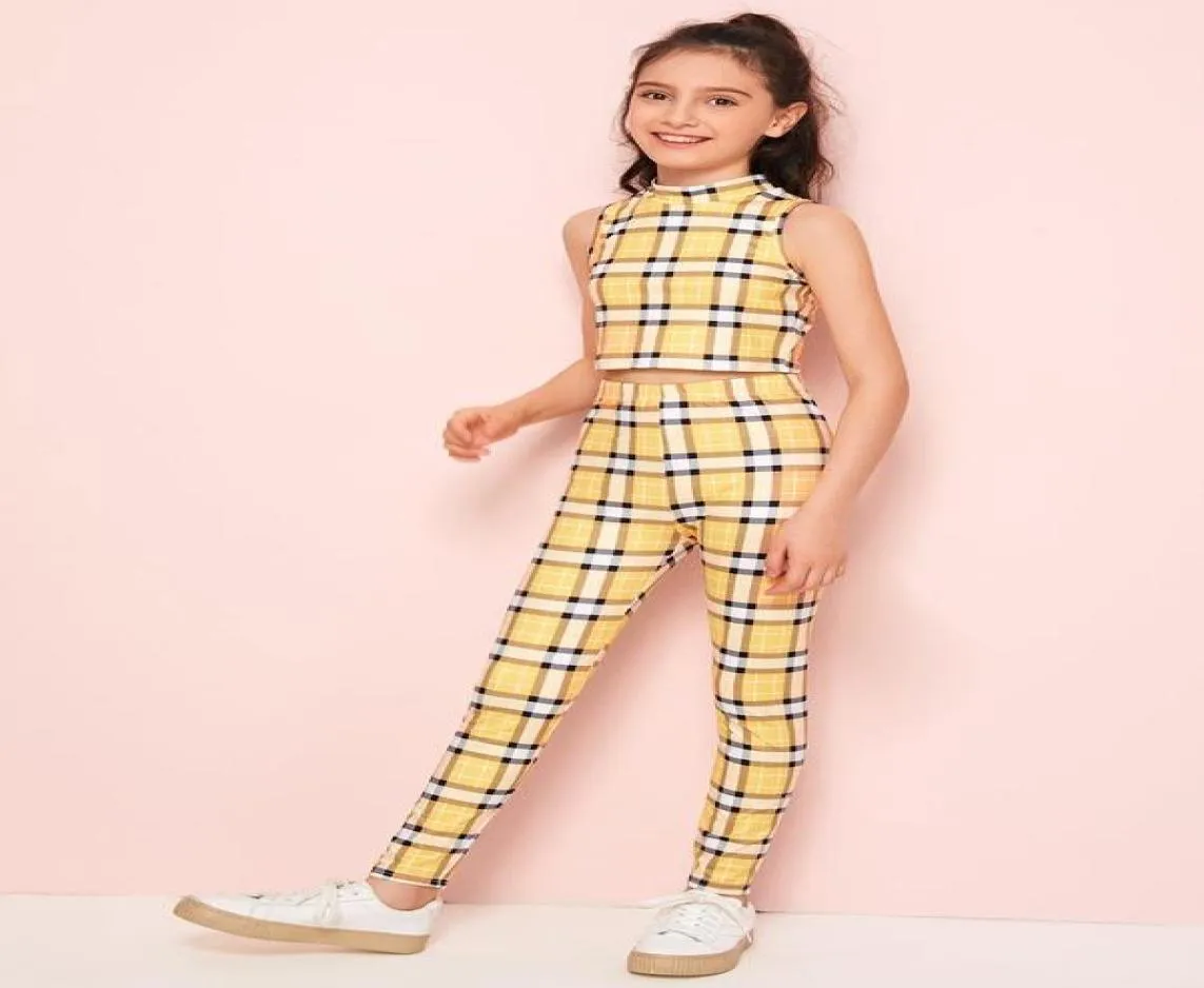 Girls Mock Neck Tartan Tanpop Leggings Set She0123456581613