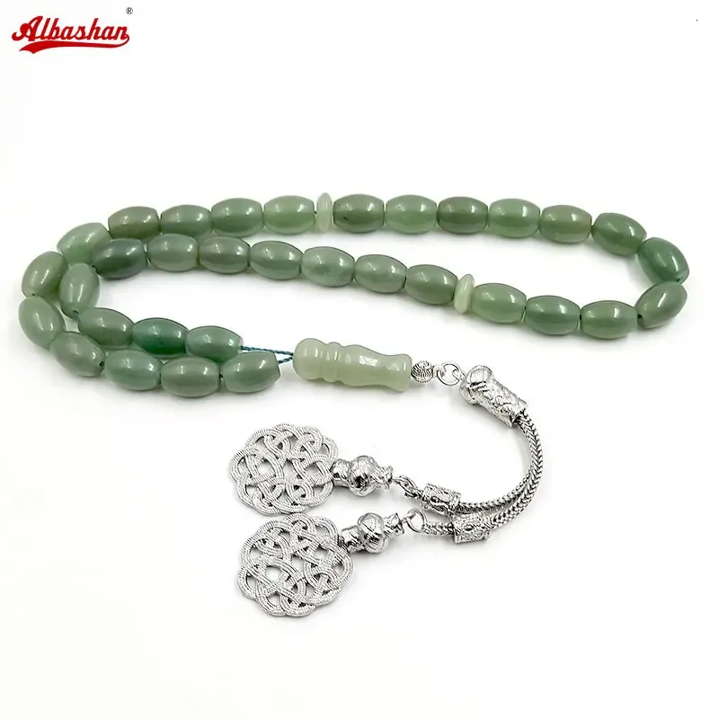 Tasbih muslimska armband Misbaha Natural Green Jade Stone Islamic Gift Rosary Jewelry Handgjorda radbandpärlor 240408