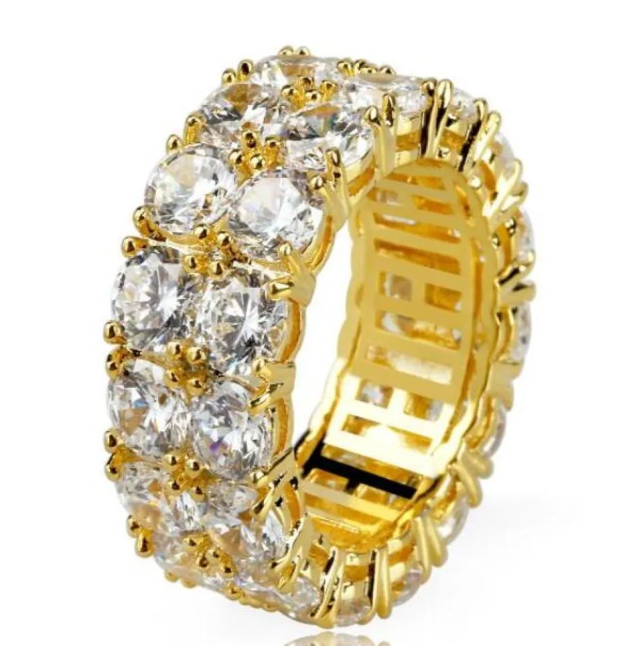 HIP HOP Iced Out Ring Micro Pave CZ Stone Tennis Ring Men Femmes Charme Luxury Bijoux Crystal Zircon Diamond Gol