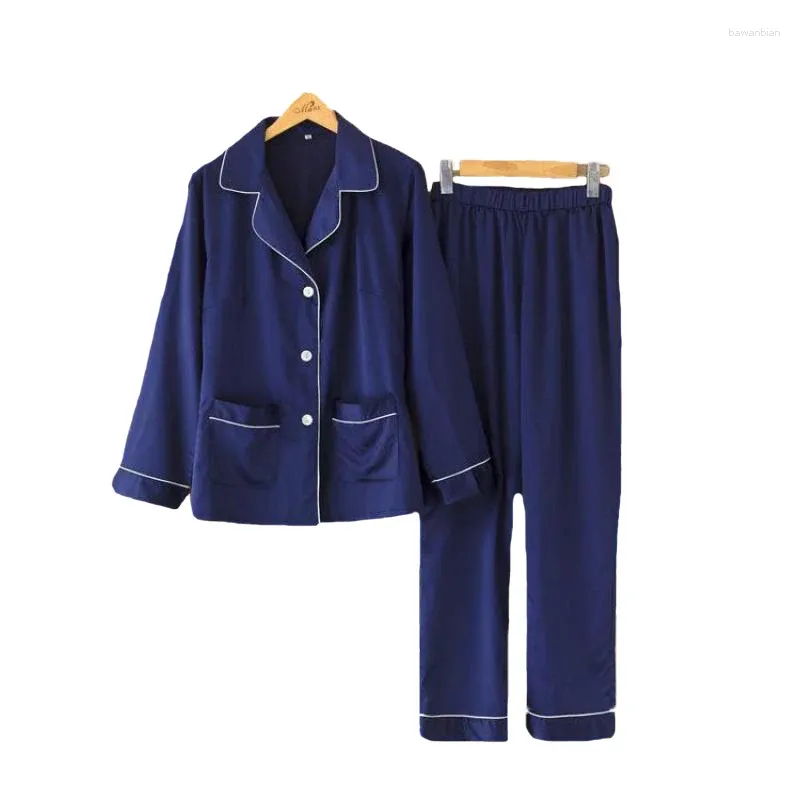 Ubranie domowe Summer Lady Rayon Nocna odzież nocna Solid Button Długie rękaw 2PCS Koszulki noś seksowne piżamę garnitur elegancki zestaw na tle noszenia