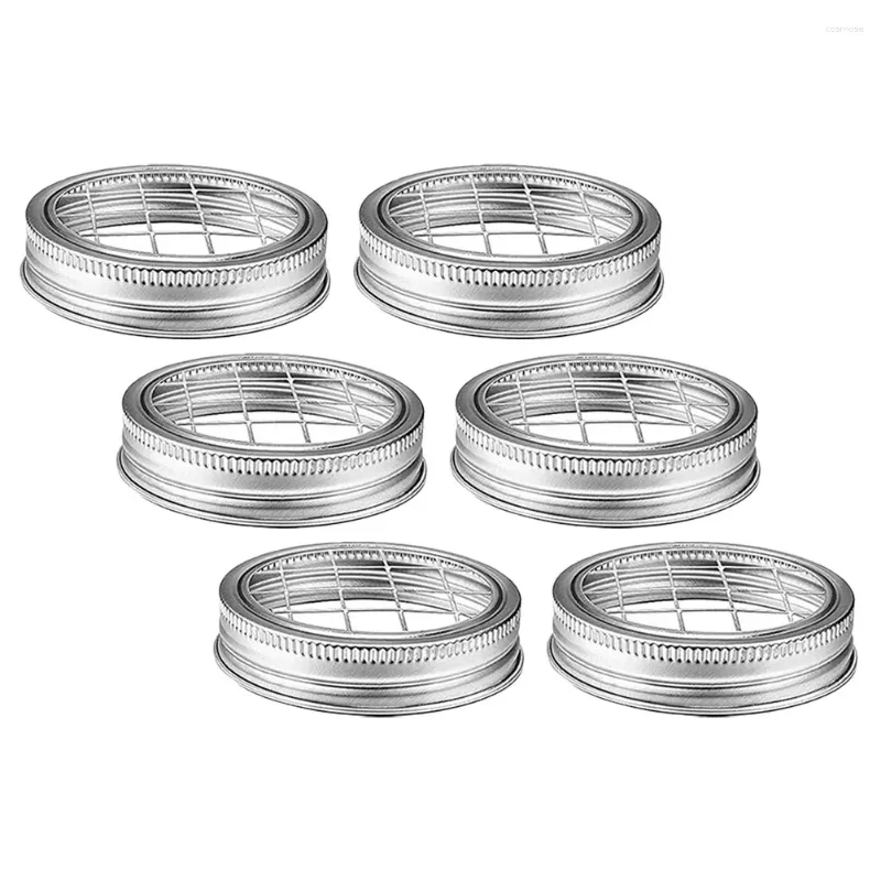 Dinnerware 6 Sets Flower Arrangement Can Lids Mason Jar Holder Stainless Steel Metal Insert