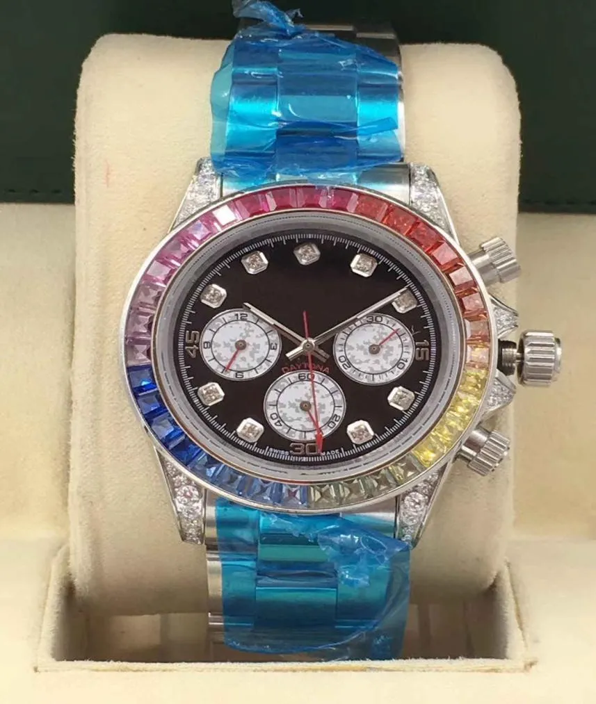 40 mm regenboog synthetische kristal diamantring Men039S Mechanisch horloge roestvrijstalen materiaal saffierspiegel waterdichte functi4049130