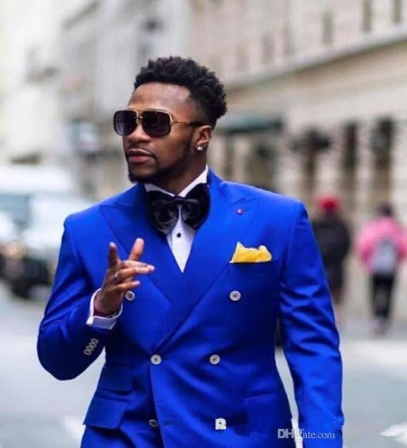 Royal Blue Groom Smokingos Eccellente Groomsmen DoubleBreasted Wedding Tuxedos Men Formale Dink Party Blazer SuitjackEtPants4686815