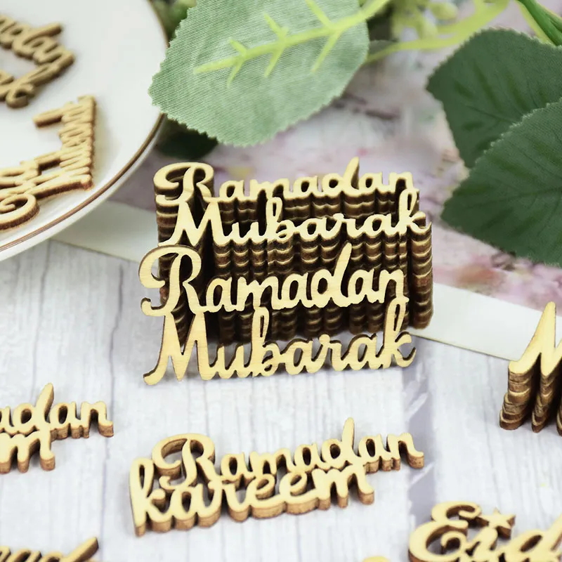 9 Pieces Ramadan Favorable Letter Wall Decoration, Islamic Ramadan Kareem Wooden Ornaments Ramadan Eid Mubarak Lucky Letter Wall Decoration Stars Moon Decoration (Black