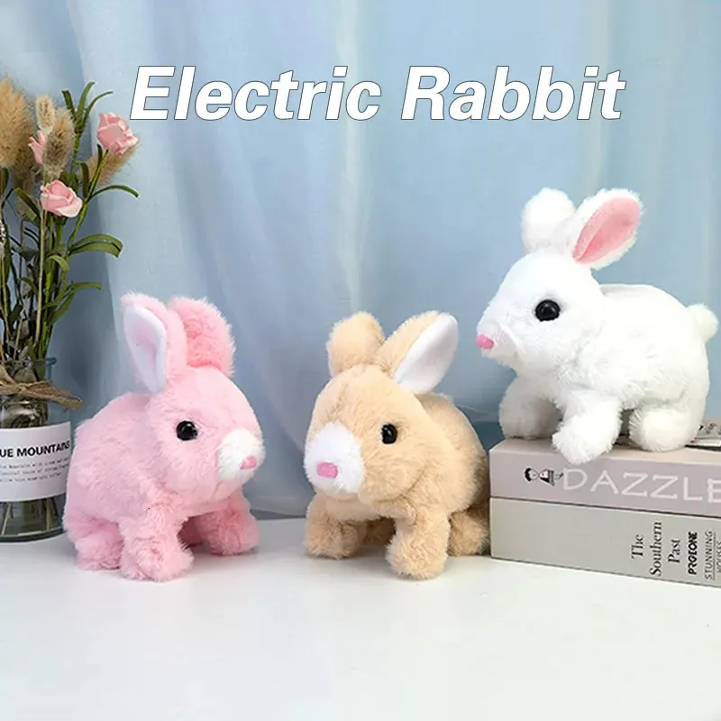 エレクトロニックプラッシュウサギのおもちゃロボットバニーウォーキングジャンプランニングアニマルシェイク耳のかわいいエレクトリックペット子供の誕生日プレゼント240407