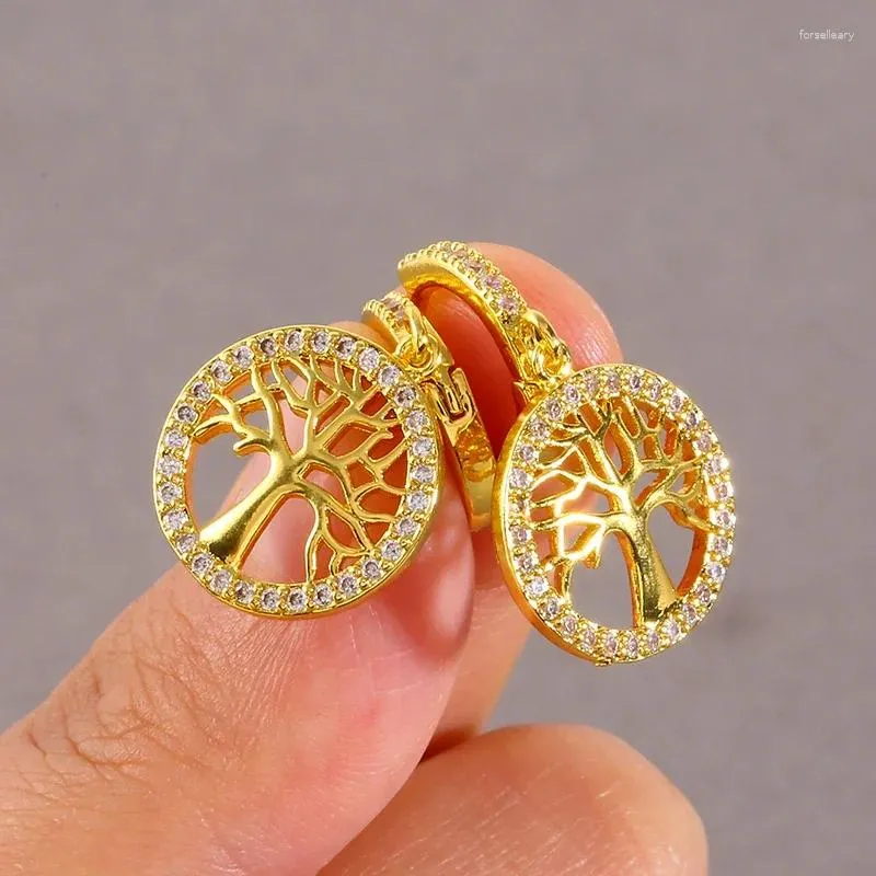 Boucles d'oreilles cerceaux mode Zircon complet Round Tree of Life Prendant Jewelry Gift