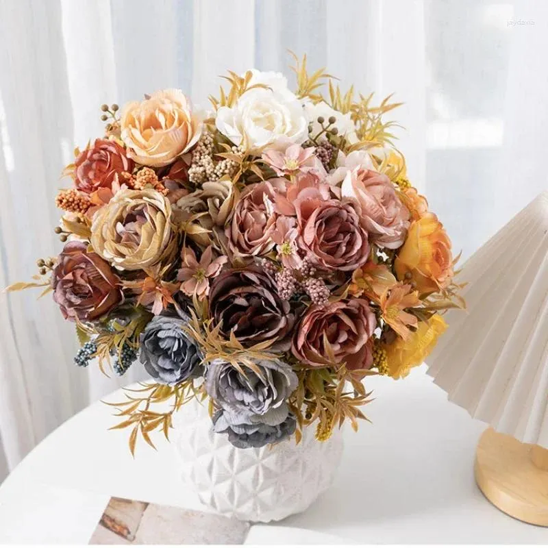 Fleurs décoratives rose Silk Peony Artificial Rose Wedding Home Decor Decor Decor High Quality Big Bouquet Moard Accessoires Craft Blanc Fausse Fleur