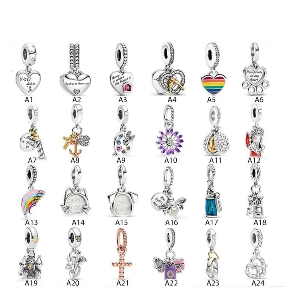 Bijoux de créateur Pandoras Perles de charme S925 Pure Silver Rainbow Nouveau produit Lavender Chrysanthemum Perles de cordes suspendu